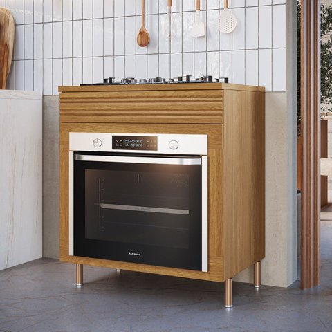 Balcão de Cozinha para Forno 1 Gaveta Ripada Fecho Click 80cm com Pés e Tampo para Cooktop 100% BP o