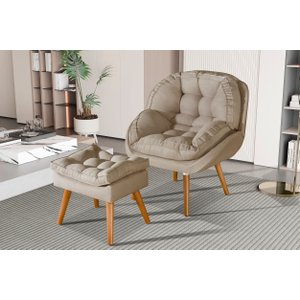 Conjunto Poltrona Linho Luxuosa + Puff Sênior Almofadada:bege Linho