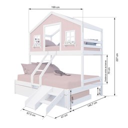 Treliche Casal/ Solteiro Casinha Dos Sonhos Kit Escada/ Escorregador Madeira Maciça Rosa/branco - 3