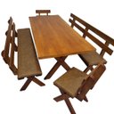 Ver imagem 1 de Conjunto Mesa Madeira Maciça para Churrasco Mel + 4 Bancos Estofados Jambo