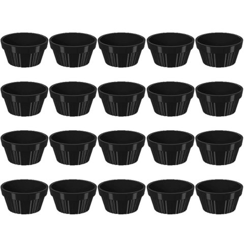 Kit 20 Ramekin 30ml Molho Maionese Shoyu Restaurante Preto Ramequim Oriental Uno Coza Canelado