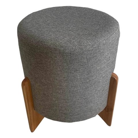 Puff Redondo para sala e quarto decorativo base madeira - Cinza