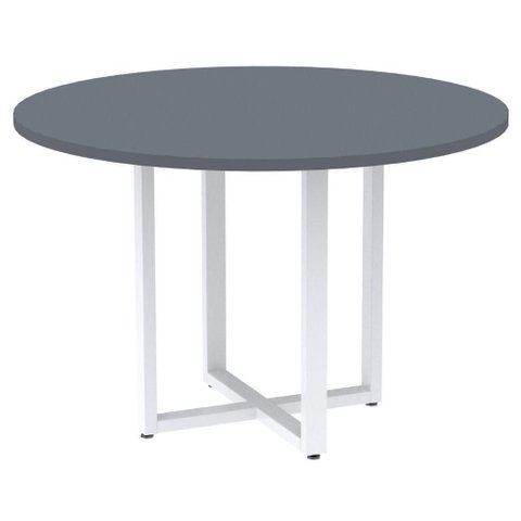 Mesa de Reunião Redonda P25 Pandin 110 Cm (largura) Tampo Mdp Grafito Pé Aço Tubular Branco