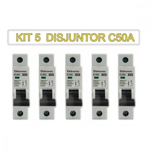 Kit 5 Disjuntor 50a Amperes Monopolar Curva C - Eletromec - 1