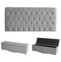 Ver imagem 1 de Kit Estrela Cabeceira de Cama Painel e Calçadeira Baú Botão Cristal Casal 140 Cm Suede Prata do Lar