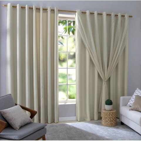 Cortina Para Sala e Quarto Com Voil e Forro 5,60x2,60 Bruna: Creme