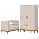 Ver imagem 1 de Jogo de Quarto Infantil Flip Guarda Roupa 4 Portas e Berço Americano Areia Fosco - Reller Móveis