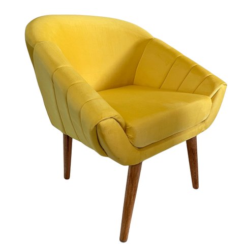 Poltrona Giovana em Sued Premium:amarelo Pés Madeira Claro