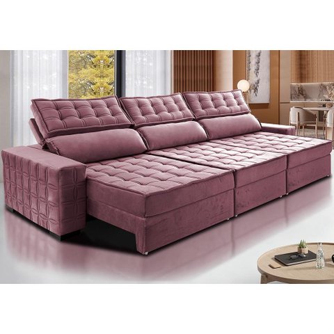 Sofá Retrátil e Reclinável 4,15m Cama inBox Big Star com SoftGel D40 Velupluma Rose