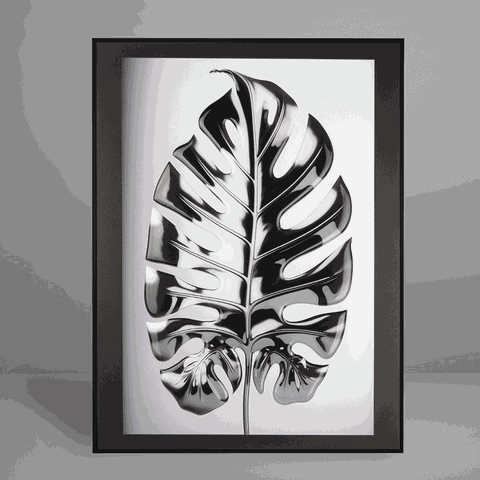 Quadro Decorativo Bw Leaf of Monstera Relevo