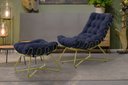 Ver imagem 1 de Poltrona Costela Luxo com Puff Eva Metal Dourado Veludo Azul