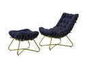 Ver imagem 3 de Poltrona Costela Luxo com Puff Eva Metal Dourado Veludo Azul