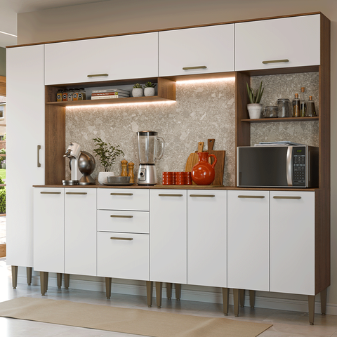 Armário de Cozinha Completa 265 cm Rustic/Branco Lille Madesa 01