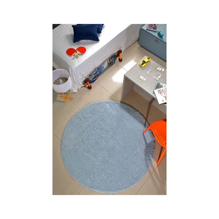 Tapete Redondo para Sala Quarto 1,00M Antiderrapante Pelo Baixo Classic Oásis - Azul Bebê