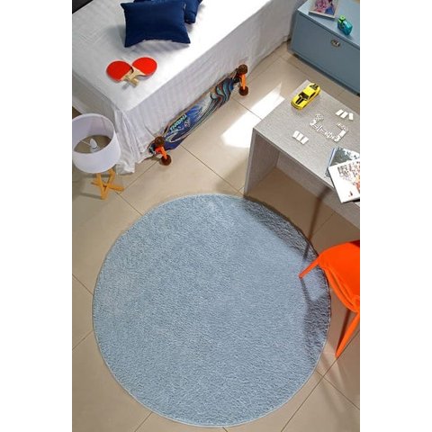 Tapete Redondo para Sala Quarto 1,00M Antiderrapante Pelo Baixo Classic Oásis - Azul Bebê