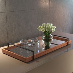 Bandeja Decorativa Espelhada Alça Preta Larflex Madeira - 1