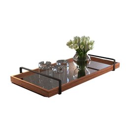 Bandeja Decorativa Espelhada Alça Preta Larflex Madeira - 2