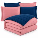 Ver imagem 1 de Kit Cobre Leito Duo Casal Malha 100% Algodão Colcha 5 Peças Dupla Face Marinho e Rose