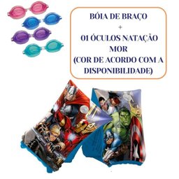 Boia de Braço Inflável Infantil Vingadores Marvel 23x14cm Criança Piscina Praia + Óculos Natação Mor - 2