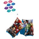 Ver imagem 1 de Boia de Braço Inflável Infantil Vingadores Marvel 23x14cm Criança Piscina Praia + Óculos Natação Mor
