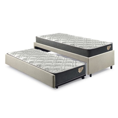Bicama Box Viúva 126x208 Linho Bege com Dois Colchões Adapto Molas Ensacadas Ecoflex
