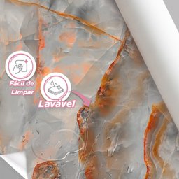 Papel de Parede Painel 3D Mármore Prata 2,5M Auto Colante Revestimento Brilho Marmorizado - 4
