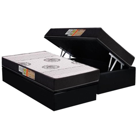 Cama Box Baú Solteiro: Colchão Ortopédico Polar D28 Orthoface Black + Base Crc Suede Black (