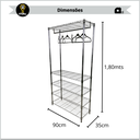 Ver imagem 2 de Kit Estante Cabideiro de Aço 5 Prateleiras Cromada Aramada (l907*w355*h1800mm) Caixa:36x21x91 - 11,6