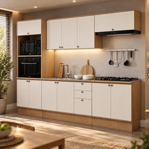 Cozinha Modulada Completa Provence Modelo Americana 12 Portas Cinamomo/Off White