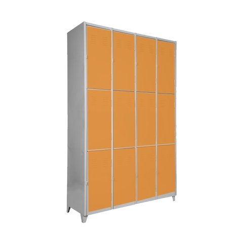 Armário Roupeiro Locker de Aço 12 Portas Vestiário Laranja com Chave