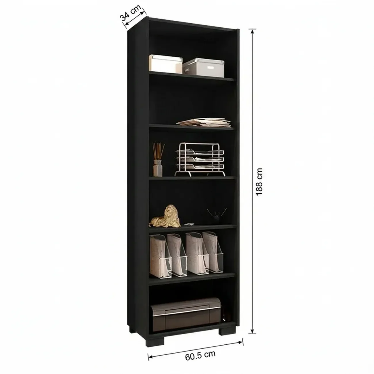 Ver imagem 4 de Estante para Livros 5 Prateleiras Office 180CMX60,5cm Preto Black Tx