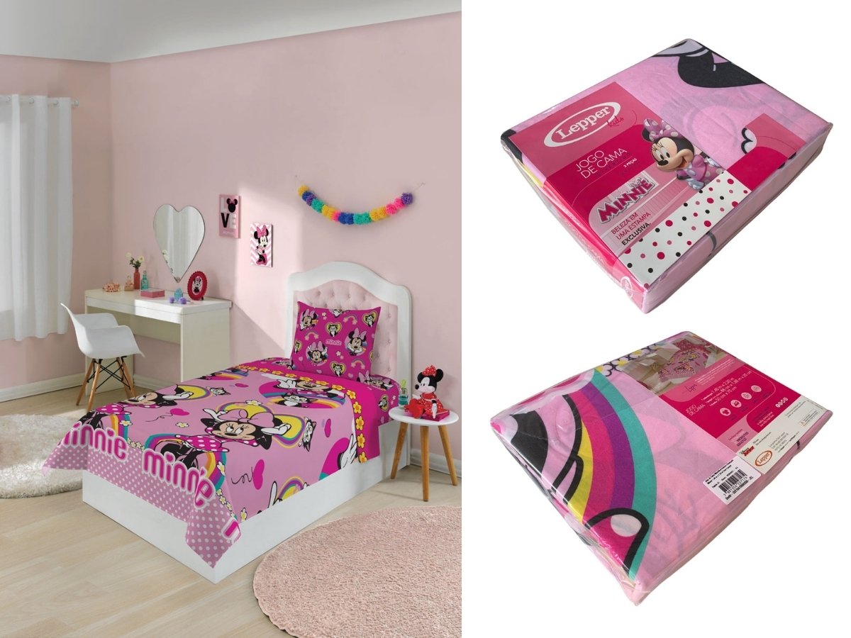 Jogo de Cama Infantil Lepper Minnie Solteiro 3 Peças Microfibra Rosa - 6