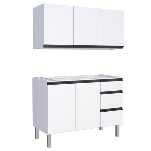 Cozinha Completa Gabinete e Armário Aéreo Gaia 120 Cozimax Branco