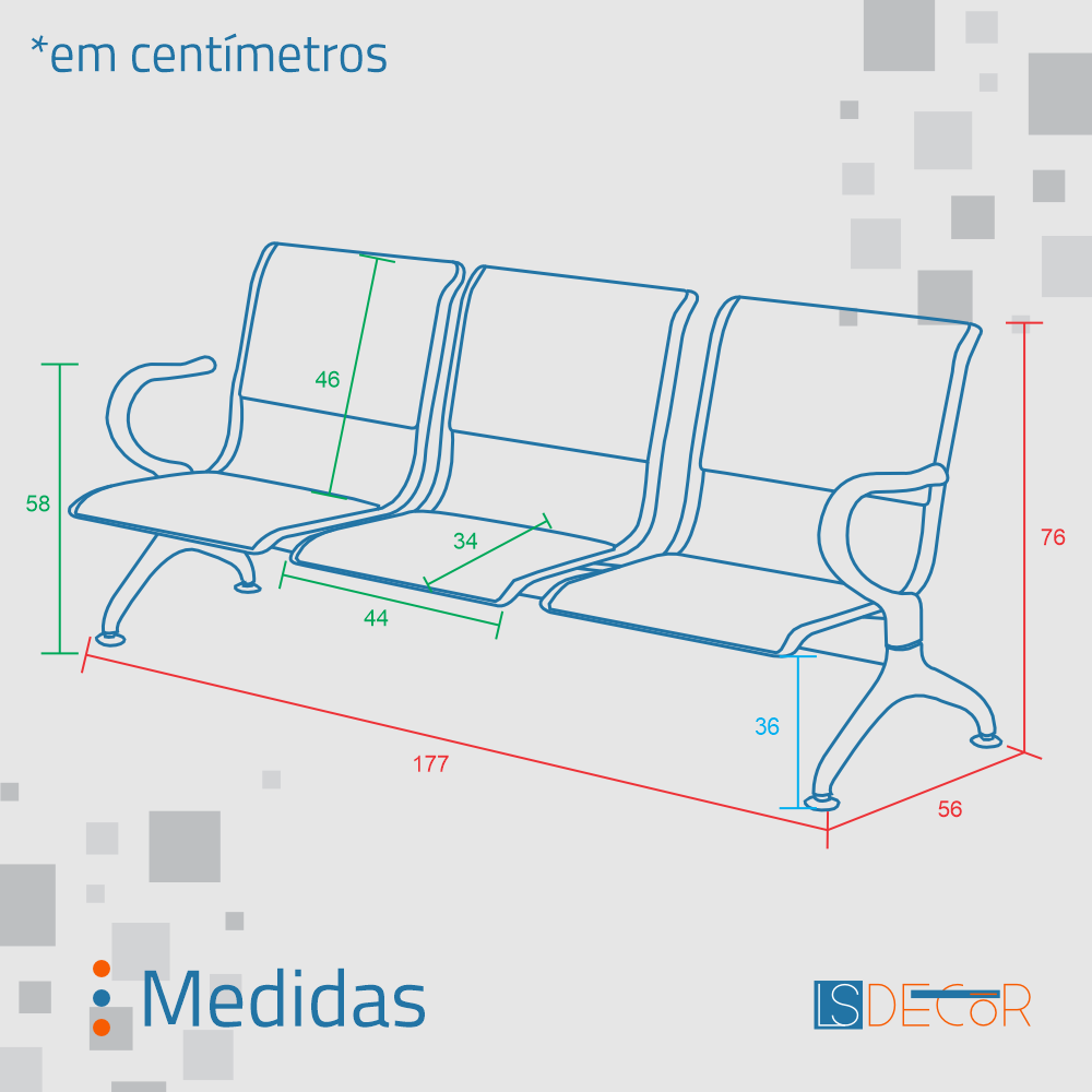 Cadeira Longarina 3 Lugares com Estofado - 2