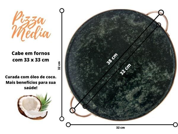 Forma de Pedra Sabão para pizza 32 cm alças de cobre curada - 5