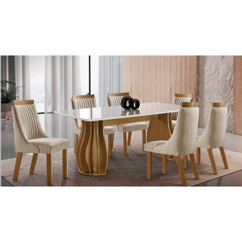 Conjunto Mesa Fortaleza 1,80 x 0,90 com 6 Cadeiras Moscou (Linha Smart) LJ Móveis