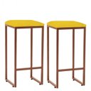Ver imagem 1 de Kit 02 Banqueta Alta Lua Industrial Cozinha Bar Balcão Bistrô Ferro Bronze Corino Amarelo -