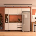 Ver imagem 1 de Cozinha Koya 4 Peças 236,8x214cm Armários Aéreos Paneleiro Balcão com Tampo Creme 250042