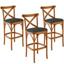 Ver imagem 1 de Kit 03 Banquetas Altas Cozinha Bancada Bar Sala Jantar Estofada Ávila L02 Linho Verde Musgo - Lyam L