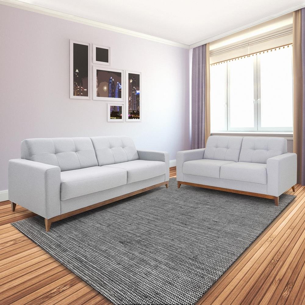 Conjunto Sofás 2 e 4 Lugares Herval Safira, Linho Cinza Claro