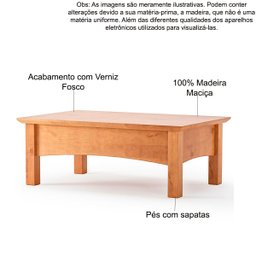 Mesa de Centro para Sala de Estar 100% Madeira Maciça Bella Carvalho Fosco - 4