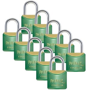Cadeado Pequeno 20mm Haste Curta Latão Maciço Verde com Chave | Papaiz | Kit 10 Un