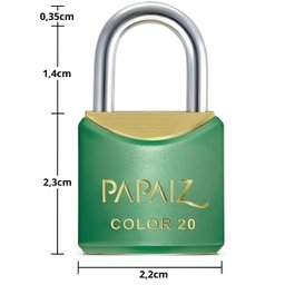 Cadeado Pequeno 20mm Haste Curta Latão Maciço Verde com Chave | Papaiz | Kit 10 Un - 2