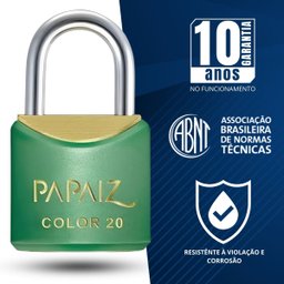 Cadeado Pequeno 20mm Haste Curta Latão Maciço Verde com Chave | Papaiz | Kit 10 Un - 4