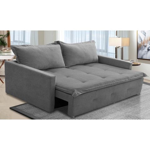 Sofá sem Caixa Retrátil e Reclinável 1,65m com Molas Bianca Boucle Cinza Madelina Decor