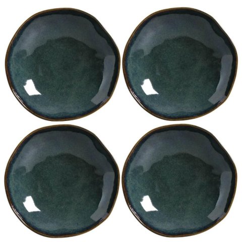 Jogo 4 Pratos Fundos 21cm Cerâmica Orgânico Oceano Azul Porto Brasil Stoneware Sopa Caldo