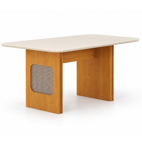 Mesa de Jantar Lara 120x80 Canto Copo com Vidro Cinamomo Off White - Leifer