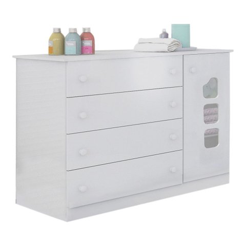 Cômoda Infantil Lina 105cm 100% Mdf Branco Brilho - Sallar Home