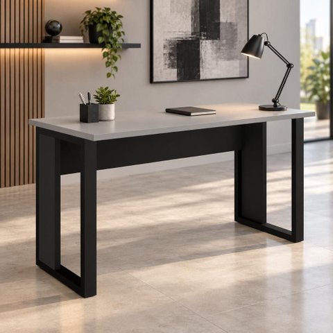 Mesa de Trabalho Industrial 150 cm X 60 cm Tampo Encorpado 25 mm F5 Office Cor:Cinza Sagrado com