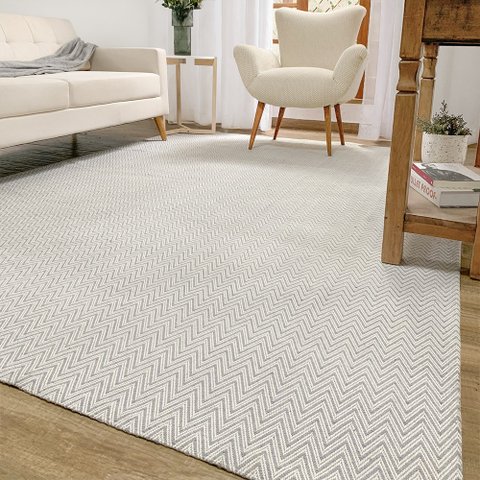 Tapete Sala 200x300 Grande 100% Algodão Antiderrapante Geométrico Natural Cinza